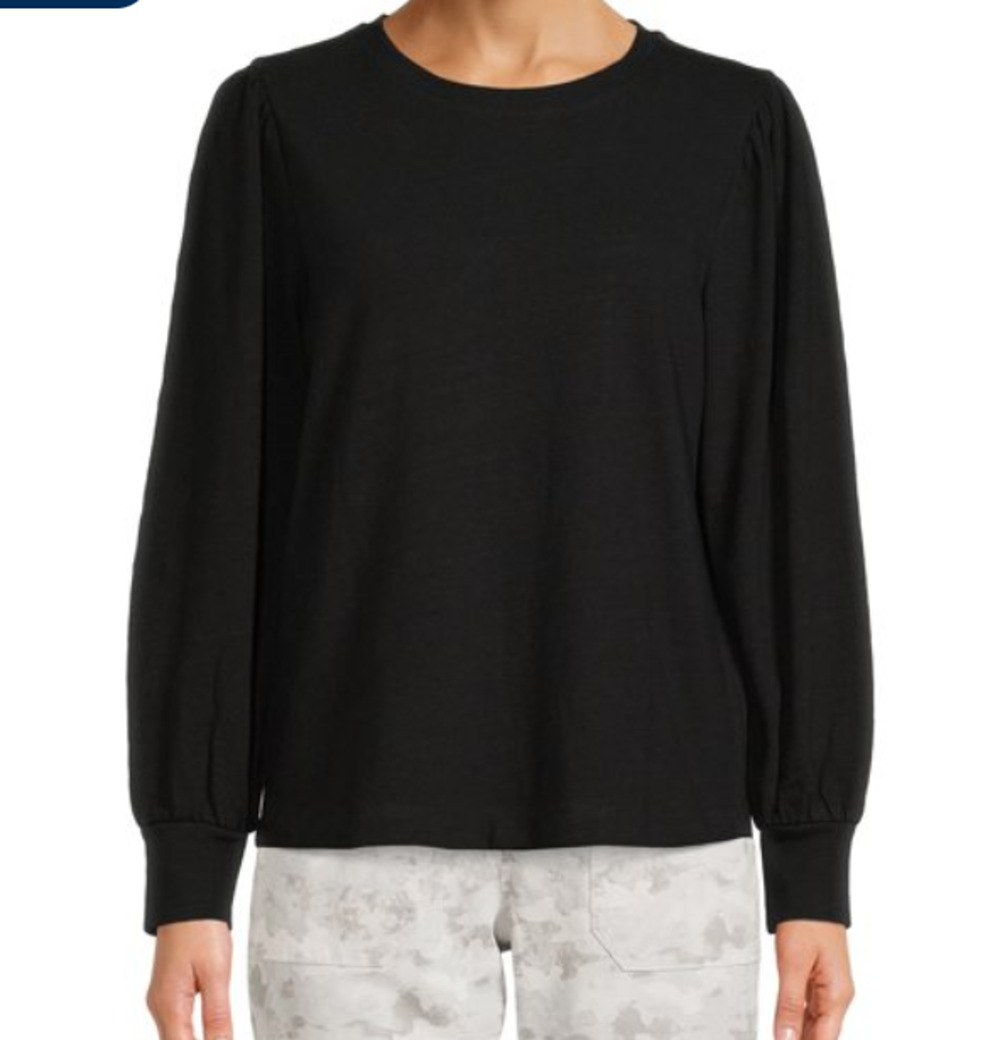 Time and Tru Women's Long Puff Sleeve Black Top Size XXXL NWT